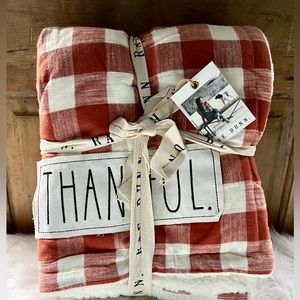 Rae Dunn Thankful Buffalo Check Sherpa throw 50x60 NEW